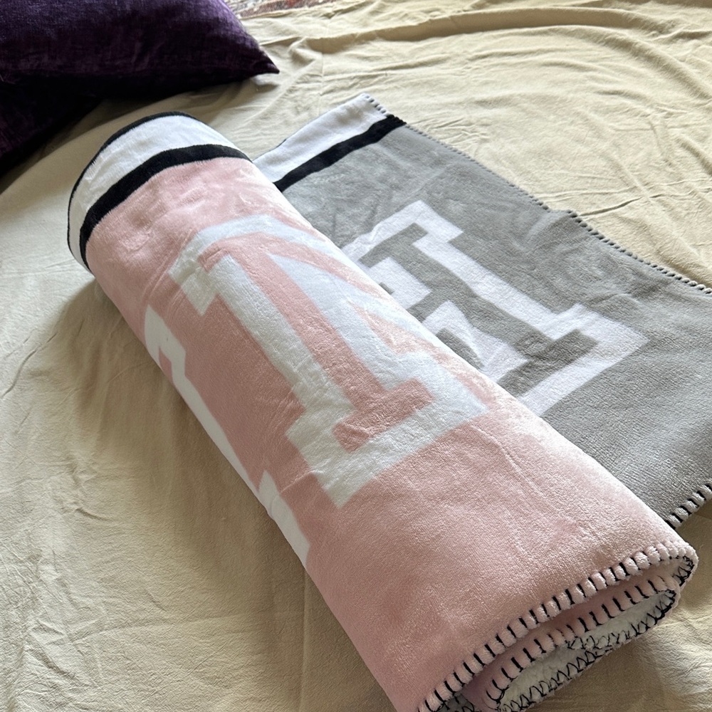 PINK Victoria's Secret Gray and Pink Throw Blanket